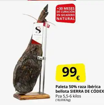 Supermercados MAS Paleta 50% Raza Ibérica Bellota Sierra De Códex oferta