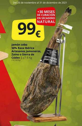 Supermercados MAS Jamón Cebo 50% Raza Ibérica Artesanos Jamoneros Zaino O Sierra De Códex oferta