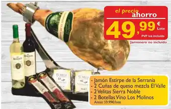 Supermercados La Despensa Jamón Estirpe de la Serranía y 2 Cuñas de Queso Mezcla El Valle y 2 Vellitas Sierra Noble y 2 Botellas Vino Los Molinos oferta