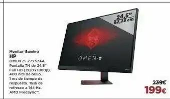 El Corte Inglés 24,5 23 cm omen. monitor gaming hp omen 25 z7y57aa pantalla tn de 24,5" full hd (1920 x 1080p). 400 nits de brillo. 1 ms d oferta