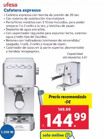 Lidl UFESA Cafetera espresso oferta