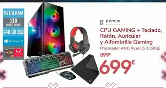 Carrefour Primux cpu gaming + teclado, ratón, auricular y alfombrilla gaming oferta