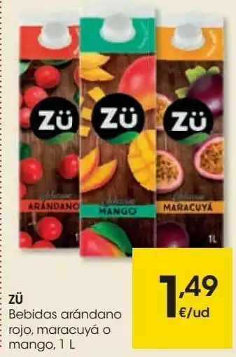 Eroski Zü bebidas arándano rojo, maracuyá o mango oferta