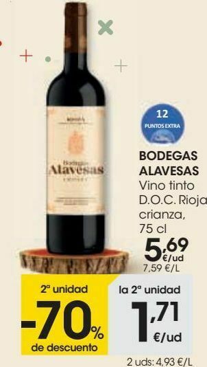 Eroski Bodegas alavesas vino tinto d.o.c. rioja crianza oferta