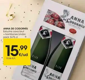 Eroski Anna de codorníu estuche cava brut + bombones lindor oferta