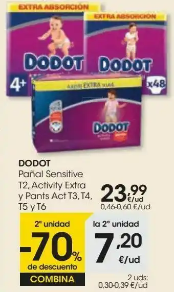 Eroski Dodot pañal sensitive, activity extra y pants act oferta
