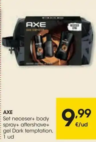 Eroski Axe set neceser + body spray + aftershave + gel dark temptation oferta