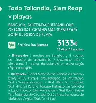 Travelplan Elegido - todo tailandia, siem reap y playas oferta