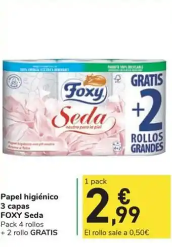 Carrefour Express FOXY Papel higiénico 3 capas Seda oferta