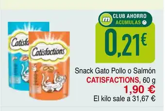mYm supermercados CATISFACTIONS Snack Gato Pollo o Salmón oferta