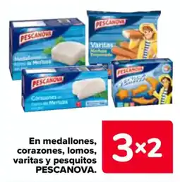 Carrefour PESCANOVA En medallones, corazones, lomos, varitas y pesquitos oferta