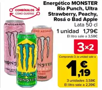 Carrefour MONSTER Energético Rio Punch, Ultra Strawberry, Peachy, Rosá o Bad Apple oferta