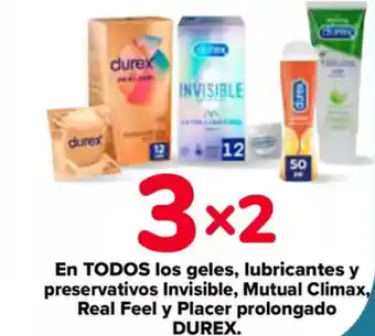 Carrefour DUREX En todos los geles, lubricantes y preservativos invisible, mutual climax, real feel y placer prolongado oferta