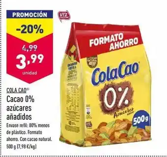 ALDI Cola Cao Cacao 0% Azúcares Añadidos 500g oferta