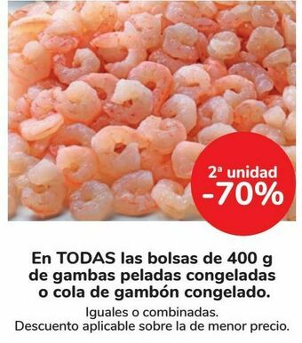 Carrefour En todas las bolsas de 400 g de gambas peladas congeladas o cola de gambón congelado oferta