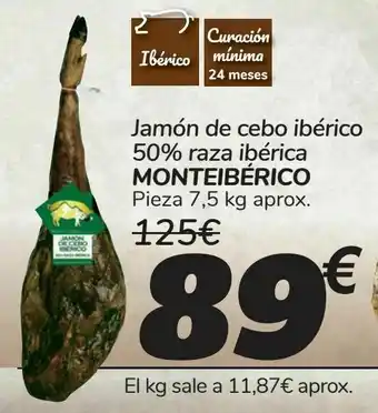 Carrefour Jamón de cebo ibérico 50% raza ibérica monteibérico oferta