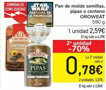 Pan de molde semillas, pipas o centeno oroweat