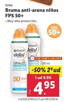 Lidl Garnier - delial/ bruma anti arena ninos fps 50+ oferta