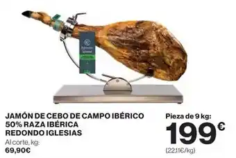 El Corte Inglés Redondo iglesias - jamón de cebo de campo ibérico 50% raza ibérica oferta