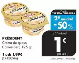 Supermercados Lupa Président - crema de queso camembert oferta
