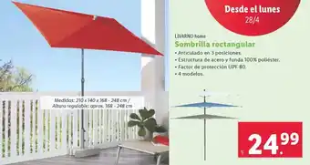 Lidl Livarno home - sombrilla rectangular oferta