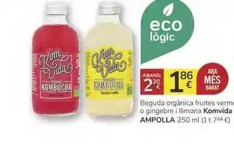 Supermercados Charter Komvida Ampolla Beguda Orgànica Fruites Vermelles O Gingebre I Llimona 250ml oferta