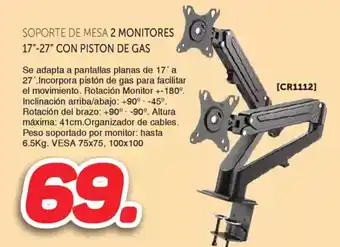 Mandatelo.com Soporte de mesa 2 monitores 17"-27" con piston de gas oferta