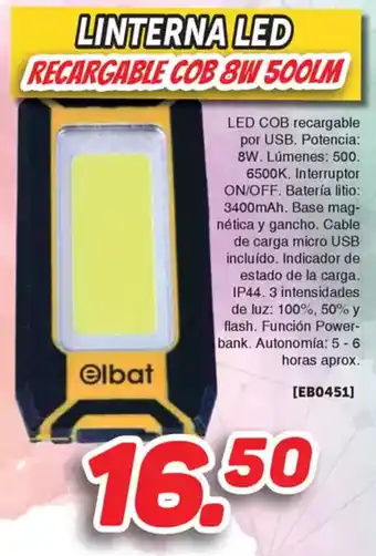 Mandatelo.com Linterna led recargable cob 8w 500lm oferta