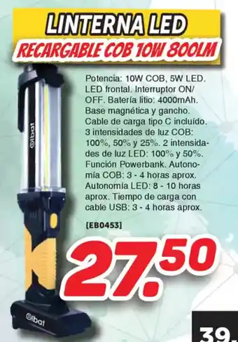 Mandatelo.com Linterna led recargable cob 10w 800lm oferta