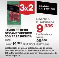 El Corte Inglés Jamón de cebo de campo ibérico 50% raza ibérica oferta
