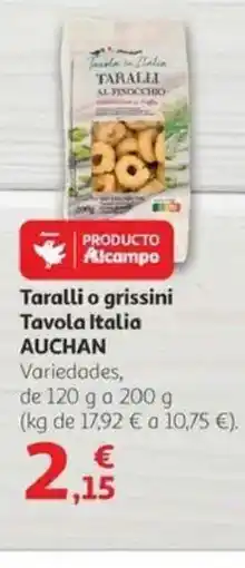 Alcampo AUCHAN Taralli o grissini Tavola Italia oferta
