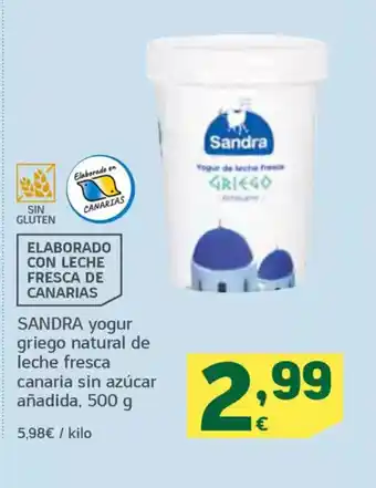 HiperDino SANDRA yogur griego natural de leche fresca canaria sin azúcar añadida oferta