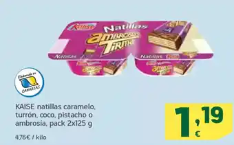 HiperDino KAISE natillas caramelo, turrón, coco, pistacho o ambrosia oferta
