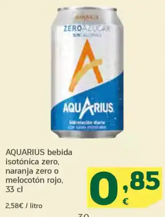 HiperDino AQUARIUS bebida isotónica zero, naranja zero o melocotón rojo oferta