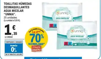 E.Leclerc UNNIA Toallitas húmedas desmaquillantes agua micelar oferta