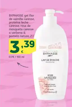 HiperDino BYPHASSE gel flor de vainilla caresse, proteína leche caresse, rosa de mosqueta caresse o verbena & pomelo nature oferta