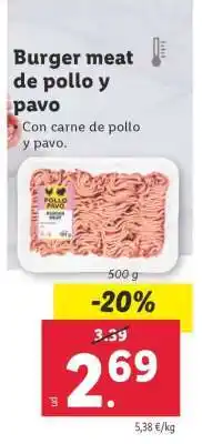 Lidl Burger meat de pollo y pavo oferta