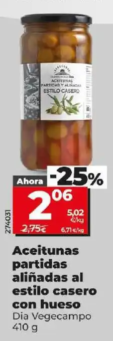 Dia Aceitunas partidas aliñadas al estilo casero con hueso oferta