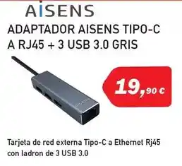 Microsshop Aisens - adaptador tipo-c a rj45 + 3 usb 3.0 gris oferta