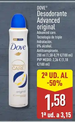 ALDI DOVE Desodorante Advanced original oferta