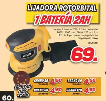 Mandatelo.com BLIM Lijadora rotorbital 1 bateria 2ah oferta