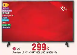 Hiper FROIZ LG Televisor LG 43" 43UR78006 UHD IA HDR STV oferta