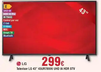 Hiper FROIZ LG Televisor LG 43" 43UR78006 UHD IA HDR STV oferta