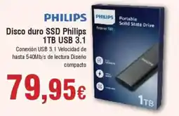 Hiper FROIZ PHILIPS Disco duro SSD 1TB USB 3.1 Conexión USB 3.1 Velocidad de hasta 540Mb/s de lectura Diseño compacto oferta