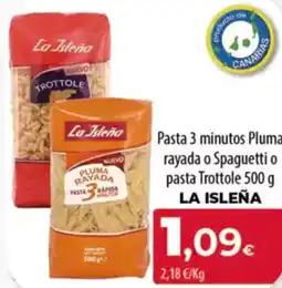 Spar Tenerife LA ISLEÑA Pasta 3 minutos Pluma rayada o Spaguetti o pasta Trottole oferta