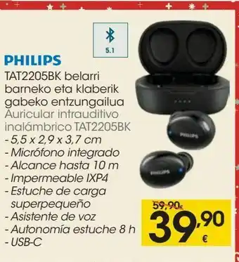 Eroski Philips auricular intrauditivo inalámbrico tat2205bk oferta