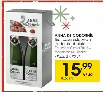 Eroski Anna de codorníu estuche cava brut + bombones lindor (pack 2x75cl) oferta