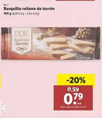 Lidl Barquillo relleno de turron dor oferta