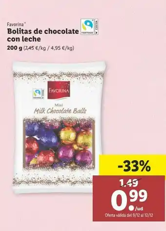 Lidl Bolitas de chocolate con leche favorina oferta