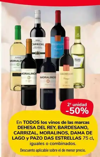 Carrefour Market En todos los vinos de las marcas dehesa del rey, bardesano, carrizal, moralinos, dama de lago y pazo das estrellas 75 cl, igu oferta